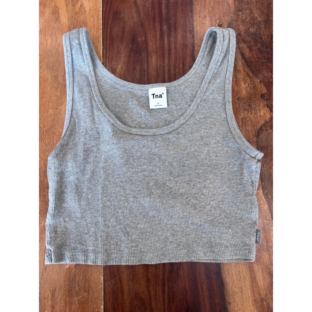 Tna tank top women size S gray ribbed cotton scoop neck cropped basic tank